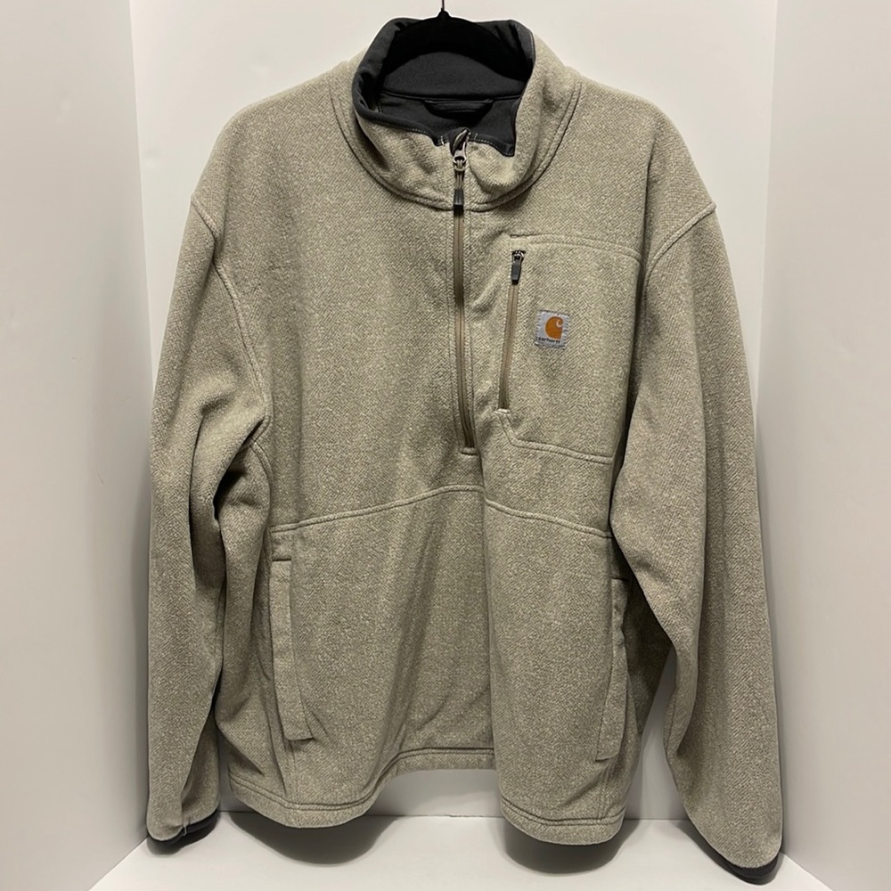 Carhartt Men’s Size 2XL Oatmeal Half-Zip Mock Neck Pullover Fleece w/ Pockets
